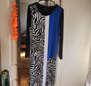 ASOS Black, Blue, and White Zebra Print Long Sleeve Dress